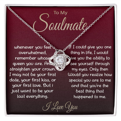 To My Soulmate Necklace For Women, Couple Gifts For Girlfriend, Valentine Christmas Presents For Girlfriend, Valentine Necklace Gifts For Wife, Women Romantic Jewelry For Her Vanlentine Day's Message Card and Gift Box Styles LOVE KNOT