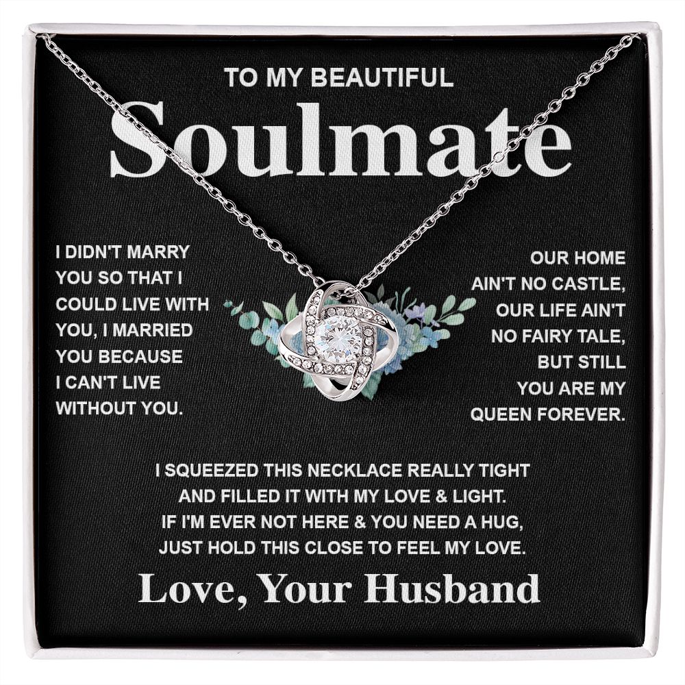 Soulmate Necklace Gift From Husband To My Badass Wife Pendant Valentines Day Anniversary Jewelry with Message Card and Gift Box. Gift for Wife. Necklace Gift Set for Wife Love knot Thang