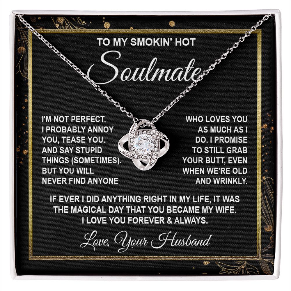 Soulmate Necklace Gifts from Husband, Anniversary Gifts for Wife from Husband, Wife Valentine Gift from Husband, To My Wife Necklace Message Card and Necklace Gifts Box Gift Box Styles on Birthday, Wedding, Anniversary, Valentine Love knot Thang