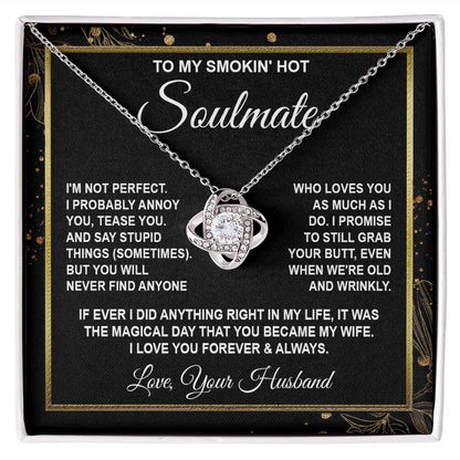 Soulmate Necklace Gifts from Husband, Anniversary Gifts for Wife from Husband, Wife Valentine Gift from Husband, To My Wife Necklace Message Card and Necklace Gifts Box Gift Box Styles on Birthday, Wedding, Anniversary, Valentine Love knot Thang
