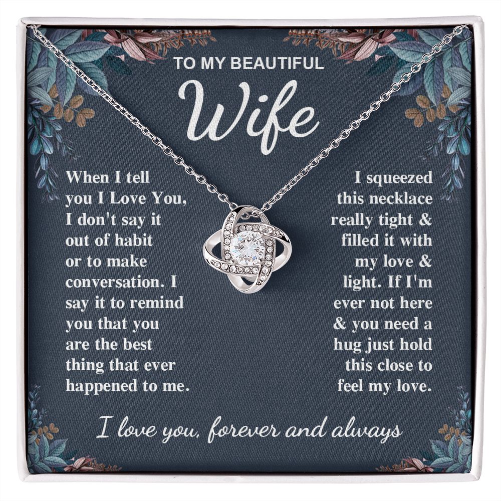 To My Beautiful Wife Necklace Gift for Her, Soulmate for Wife Valentine Gifts from Husband, Birthday for Women, Soulmate Gifts, Message Card and Necklace Gifts Box Gift Box Styles on Birthday, Wedding, Anniversary, Valentine Love knot Thang