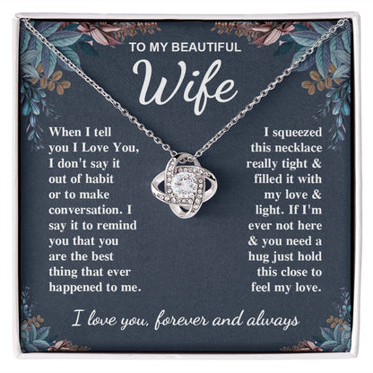 To My Beautiful Wife Necklace Gift for Her, Soulmate for Wife Valentine Gifts from Husband, Birthday for Women, Soulmate Gifts, Message Card and Necklace Gifts Box Gift Box Styles on Birthday, Wedding, Anniversary, Valentine Love knot Thang