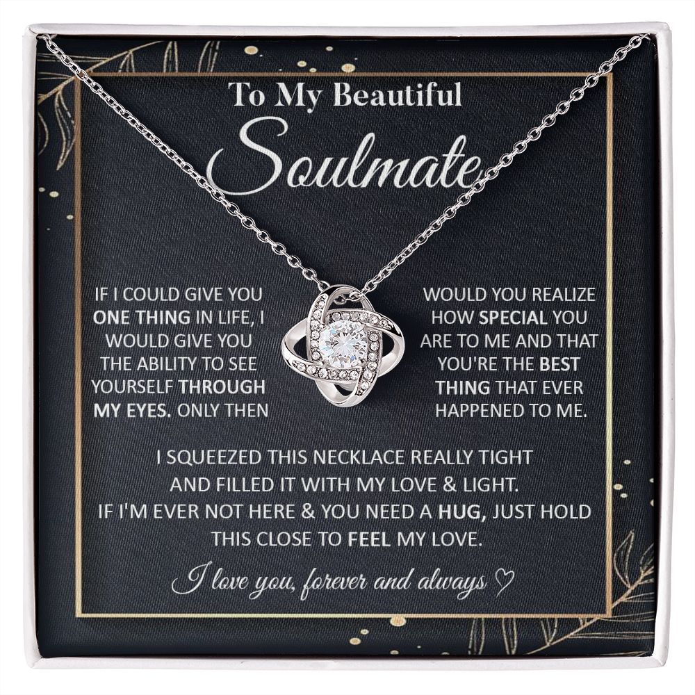 Couples Gifts To My Beautiful Soulmate Necklace From Husband, Anniversary For Wife From Husband, Wife Wedding From Husband, To My Wife, Necklace Custom Name Message Card and Gift Box Styles on Birthday, Christmas, Wedding, Anniversary Love knot Thang
