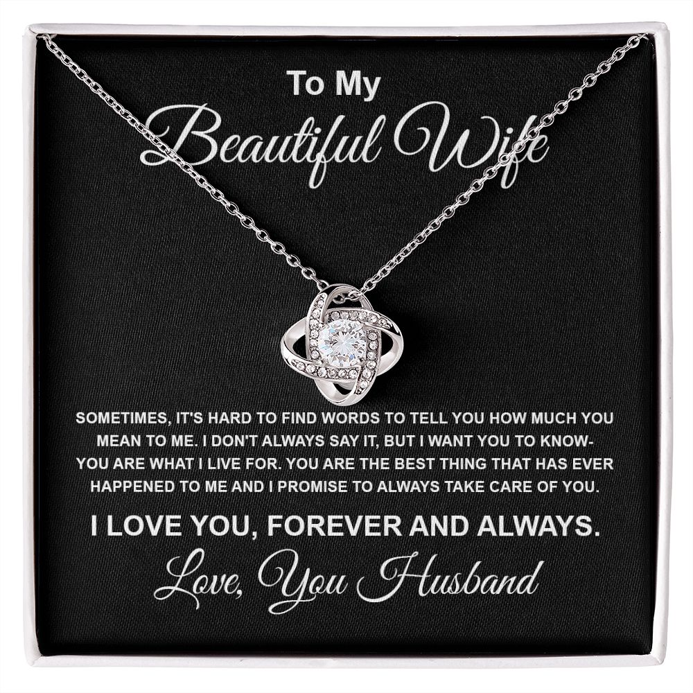 To My Beautiful Wife Necklace From Husband Pendant Jewelry with Message Card and Box Necklaces for Women Valentines Day Happy Anniversary Present for Birthday Merry Christmas for Wife Love knot Thang