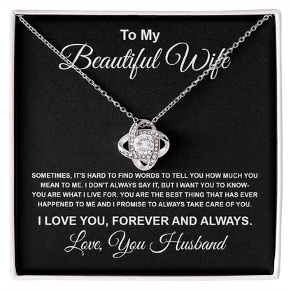 To My Beautiful Wife Necklace From Husband Pendant Jewelry with Message Card and Box Necklaces for Women Valentines Day Happy Anniversary Present for Birthday Merry Christmas for Wife Love knot Thang