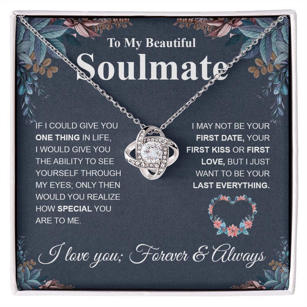 Beautiful Soulmate Necklace My Last Everything, Promise Necklace For Her, Fiance Gift For Her, Wedding Gifts For Future Wife With Message Card Box LED, Soulmate Necklace For Women, To My Wife Necklace Love knot Thang