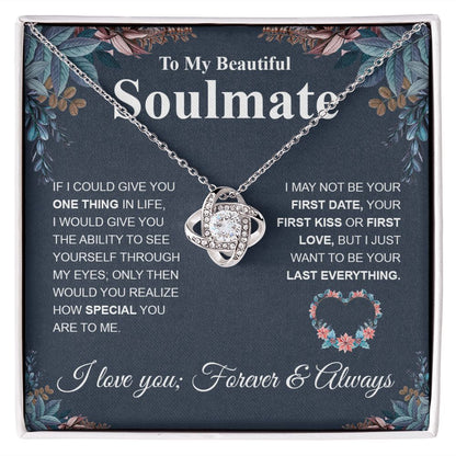 Beautiful Soulmate Necklace My Last Everything, Promise Necklace For Her, Fiance Gift For Her, Wedding Gifts For Future Wife With Message Card Box LED, Soulmate Necklace For Women, To My Wife Necklace Love knot Thang