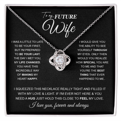 to My Future Wife Necklace Future Wife Gifts, Promise Necklace For Her, Fiance Gifts For Her, Wedding Valentine Gifts For Future Wife With Message Card Box LED, Soulmate Necklace For Women, To My Wife Necklace Love knot Thang