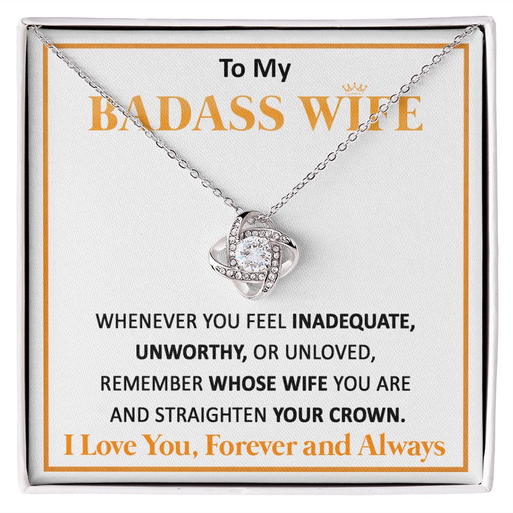 Couples Gifts, To My Badass Dear Wife Necklace Gifts From Husband, Wedding Anniversary For Wife From Husband, Wife Birthday From Husband, Necklace Custom Name Message Card and Gift Box Styles on Birthday, Christmas, Wedding, Anniversary Love knot Thang