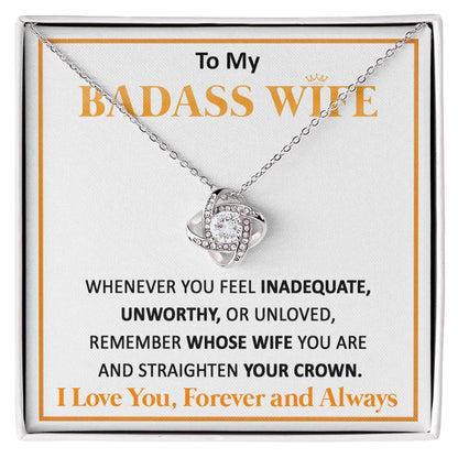 Couples Gifts, To My Badass Dear Wife Necklace Gifts From Husband, Wedding Anniversary For Wife From Husband, Wife Birthday From Husband, Necklace Custom Name Message Card and Gift Box Styles on Birthday, Christmas, Wedding, Anniversary Love knot Thang