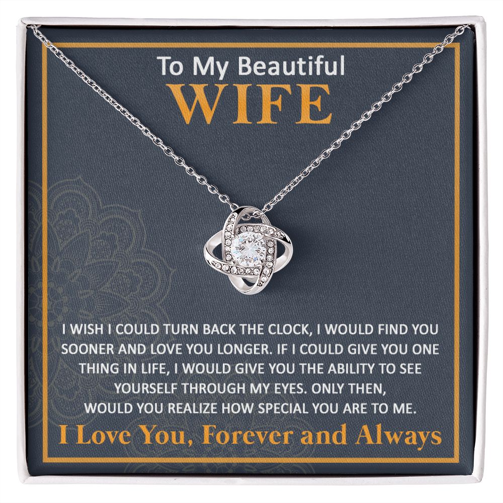 Couples Gifts, To My Beautiful Wife Necklace From Husband, Wedding Anniversary For Wife From Husband, Wife Wedding From Husband, To My Wife, Necklace Custom Name Message Card and Gift Box Styles on Birthday, Christmas, Wedding, Anniversary Love knot Thang