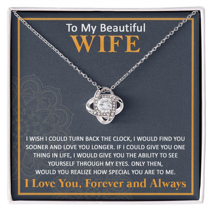 Couples Gifts, To My Beautiful Wife Necklace From Husband, Wedding Anniversary For Wife From Husband, Wife Wedding From Husband, To My Wife, Necklace Custom Name Message Card and Gift Box Styles on Birthday, Christmas, Wedding, Anniversary Love knot Thang