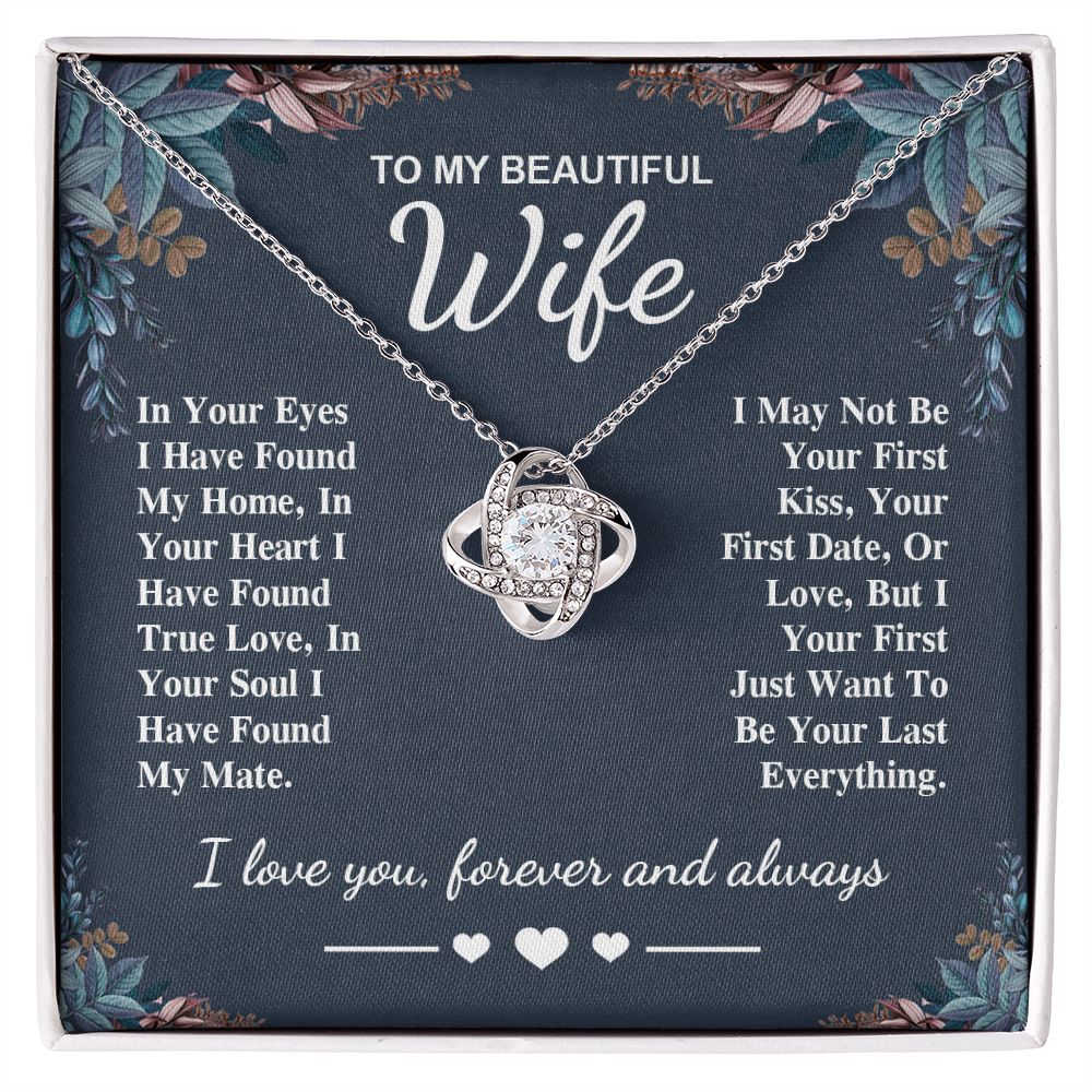 To My Beautiful Wife Necklace Gift, Soulmate for Wife Valentine Gifts from Husband, Birthday for Women, Soulmate Gifts, Message Card and Necklace Gifts Box Gift Box Styles on Birthday, Wedding, Anniversary, Valentine Love knot Thang