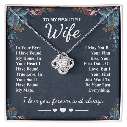 To My Beautiful Wife Necklace Gift, Soulmate for Wife Valentine Gifts from Husband, Birthday for Women, Soulmate Gifts, Message Card and Necklace Gifts Box Gift Box Styles on Birthday, Wedding, Anniversary, Valentine Love knot Thang