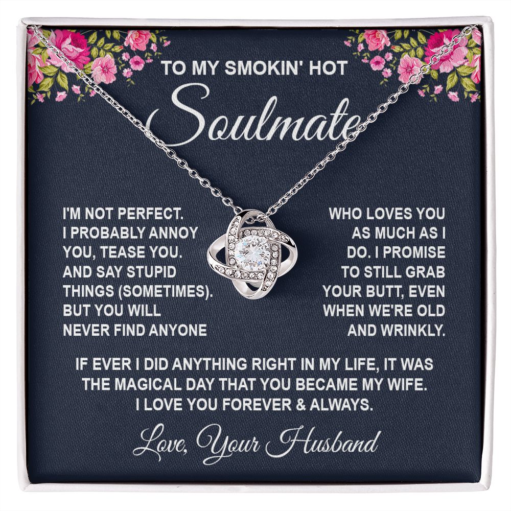 Soulmate Necklace Gifts from Husband, Wedding Anniversary Gifts for Wife from Husband, Wife Birthday Gifts from Husband, To My Wife Necklace Message Card and Necklace Gifts Box Gift Box Styles on Birthday, Wedding, Anniversary, Valentine Love knot Thang