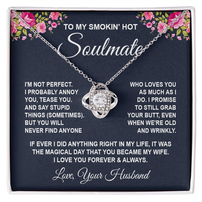 Soulmate Necklace Gifts from Husband, Wedding Anniversary Gifts for Wife from Husband, Wife Birthday Gifts from Husband, To My Wife Necklace Message Card and Necklace Gifts Box Gift Box Styles on Birthday, Wedding, Anniversary, Valentine Love knot Thang