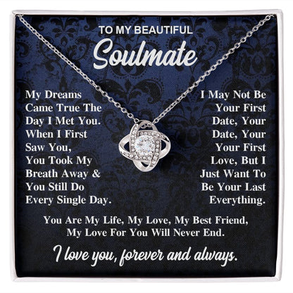 To My Soulmate Necklace Gift for Her, Soulmate Jewelry, Necklaces for Wife from Husband, Wedding To My Wife Necklace, Soulmate Gifts, Necklace Message Card and Gift Box Styles on Birthday, Wedding, Anniversary, Valentine Love knot Thang