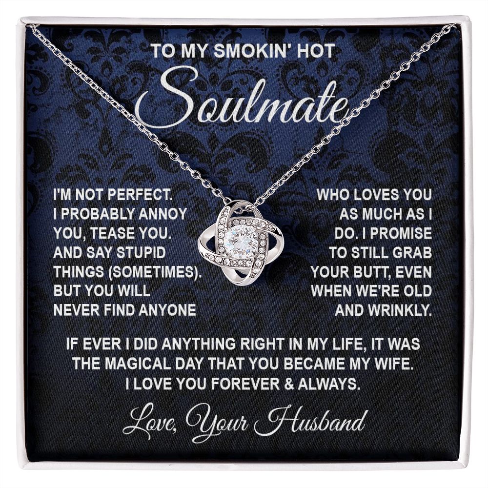 Soulmate Necklace Gifts from Husband, Wedding Gifts for Wife from Husband, Wife Valentine Gifts from Husband, To My Wife Necklace Message Card and Necklace Gifts Box Gift Box Styles on Birthday, Wedding, Anniversary, Valentine Love knot Thang