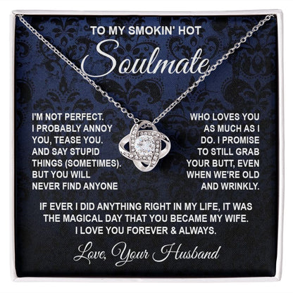 Soulmate Necklace Gifts from Husband, Wedding Gifts for Wife from Husband, Wife Valentine Gifts from Husband, To My Wife Necklace Message Card and Necklace Gifts Box Gift Box Styles on Birthday, Wedding, Anniversary, Valentine Love knot Thang