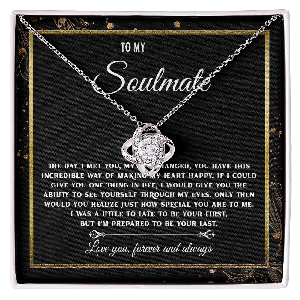 To My Soulmate Necklace, Necklaces For Wife from Husband, Soulmate Necklace to My Beautiful Wife, Necklace For Soulmate with Message Card and Necklace Gift Box Gift Box Styles on Birthday, Christmas, Wedding, Anniversary, Valentine Love knot Thang