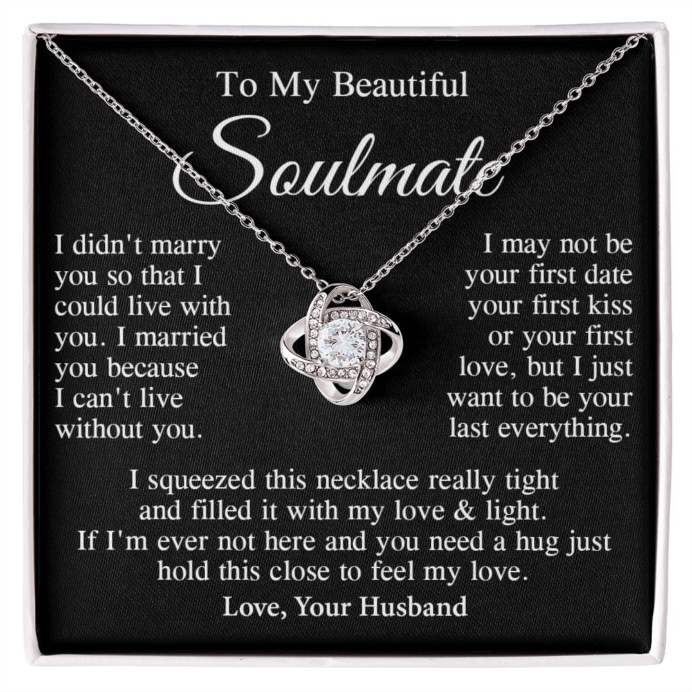 Soulmate Necklace Gift From Husband, Anniversary Romantic Gifts for Wife from Husband, Soulmate Birthday Gifts Message Card and Necklace Gifts Box Gift Box Styles on Birthday, Wedding, Anniversary, Valentine Love knot Thang