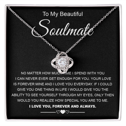 To My Beautiful Soulmate Necklace Birthday Gifts for Wife Gifts from Husband, Wife Valentine Gifts, Gifts for Wife, Message Card and Necklace Gift Box Gift Box Styles on Birthday, Wedding, Anniversary, Valentine Love knot Thang