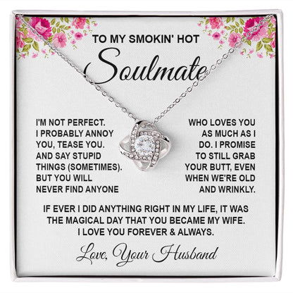 Soulmate Necklace Gifts from Husband, Wedding Anniversary Gifts for Wife from Husband, Wife Valentine Gifts from Husband, To My Wife Necklace Message Card and Necklace Gifts Box Gift Box Styles on Birthday, Wedding, Anniversary, Valentine Love knot Thang