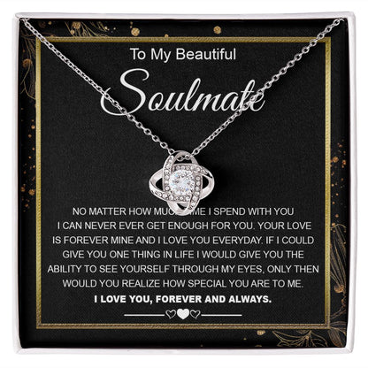 To My Beautiful Soulmate Necklace Gifts for Wife from Husband, Wife Valentine Gifts, Gift for Wife, Message Card and Necklace Gift Box Gift Box Styles on Birthday, Wedding, Anniversary, Valentine Love knot Thang