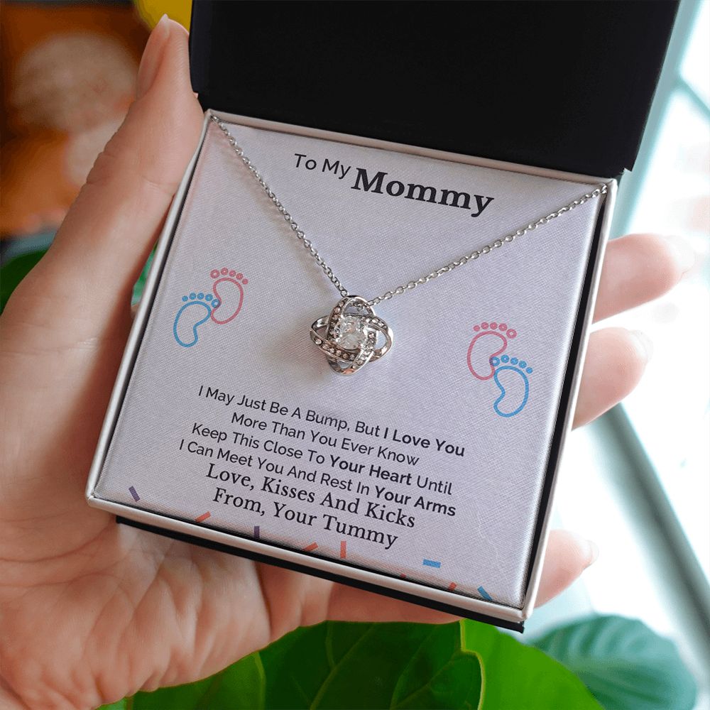 New Mom Gift Jewelry, To My Mommy Mom to Be Baby Feet Heart Pendant Necklace, Expecting Mother Pregnancy Gift Set, Baby Shower Gift, Mothers day Gift, Mom Necklace, Perfect Mother's Day Gift For New Mom LOVE KNOT