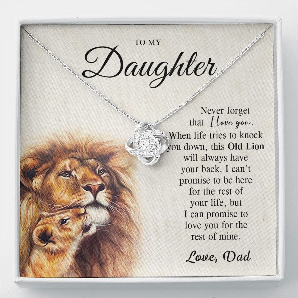 To My Daughter Gifts From Lion Dad, Father Daughter Gift, Daughter Necklace From Dad, Dad And Daughter, Necklace Gifts From Dad To Daughters, Lion Daughter Necklace, Necklace Message Card and Gift Box Styles on Birthday, Christmas, Valentine LOVE KNOT