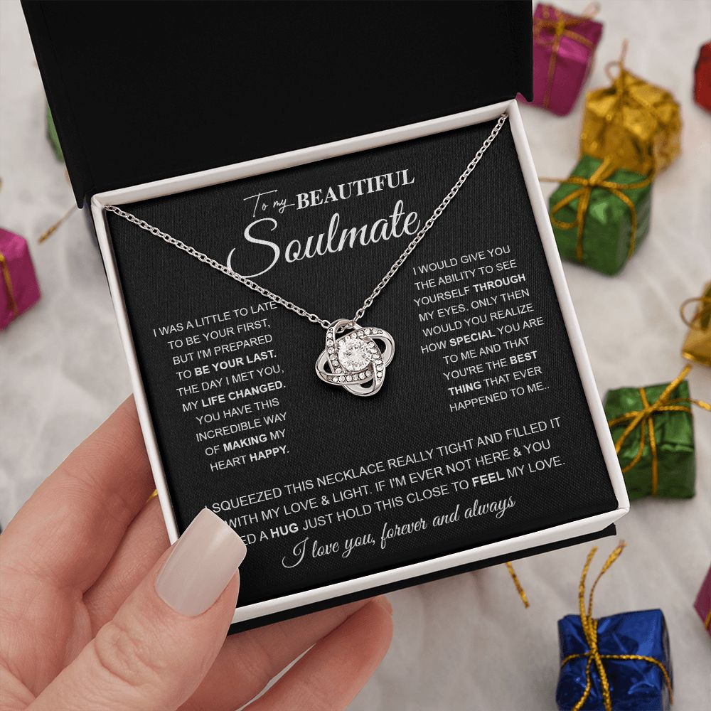 to My Beautiful Soulmate Necklace Future Wife Gifts, Promise Necklace For Her, Fiance Gifts For Her, Wedding Valentine Gifts For Future Wife With Message Card Box LED, Soulmate Necklace For Women, To My Wife Necklace Love knot Thang