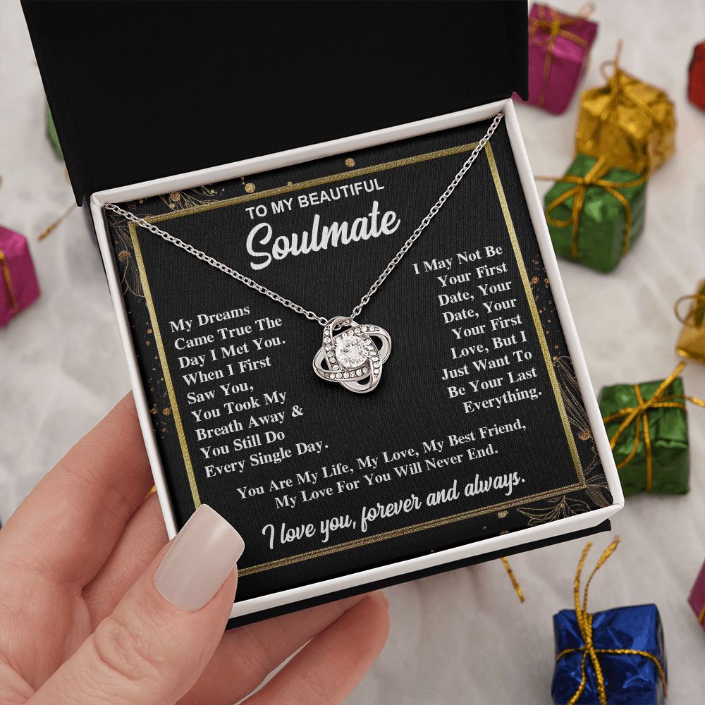 To My Soulmate Necklace Gift for Her, Soulmate Necklace, Necklaces for Wife from Husband, Birthday To My Wife Necklace, Soulmate Gifts, Necklace Message Card and Gift Box Styles on Birthday, Wedding, Anniversary, Valentine Love knot Thang