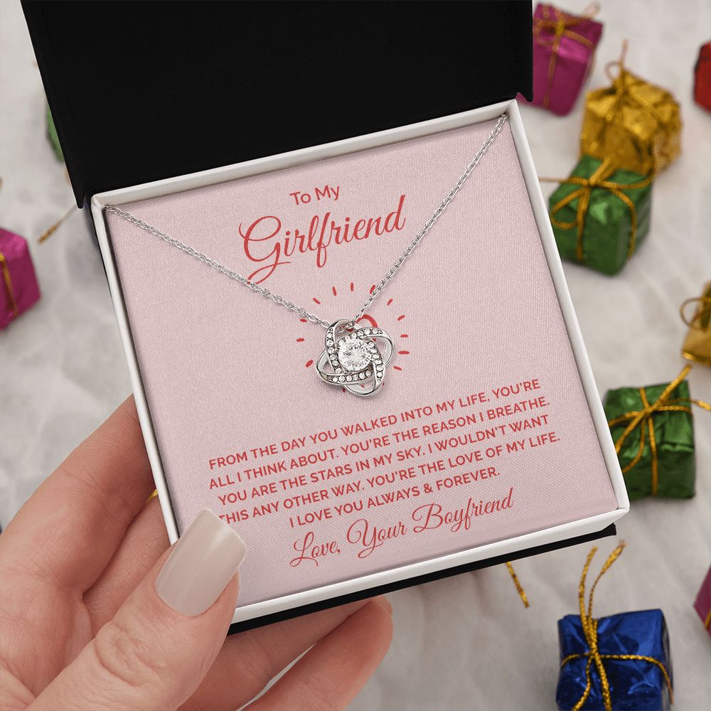 Love Knot Necklace, To My Girlfriend Gifts From Boyfriend, Girlfriend Jewelry, Girlfriend Anniversary For Girlfriend Gift, Necklace Message Card and Gift Box Styles on Birthday, Christmas, Anniversary  Love knot Thang
