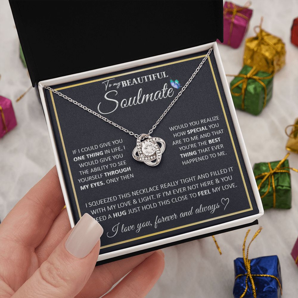 Couples Gifts, To My Beautiful Soulmate Necklace Gifts From Husband, Wedding Anniversary For Wife From Husband, To My  Wife Necklace, Necklace Custom Name Message Card and Gift Box Styles on Birthday, Christmas, Wedding, Anniversary Love knot Thang