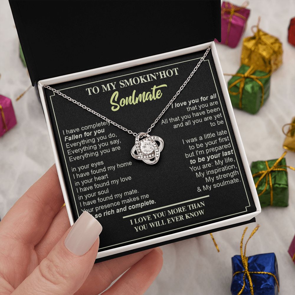 Couples Gifts, Necklace To My Hot Soulmate Necklace Gifts For My Wife with Future Wife Soulmate Girlfriend Necklaces Customer Name Message Card and Gift Box styles On Birthday, Christmas, Anniversary Love knot Thang