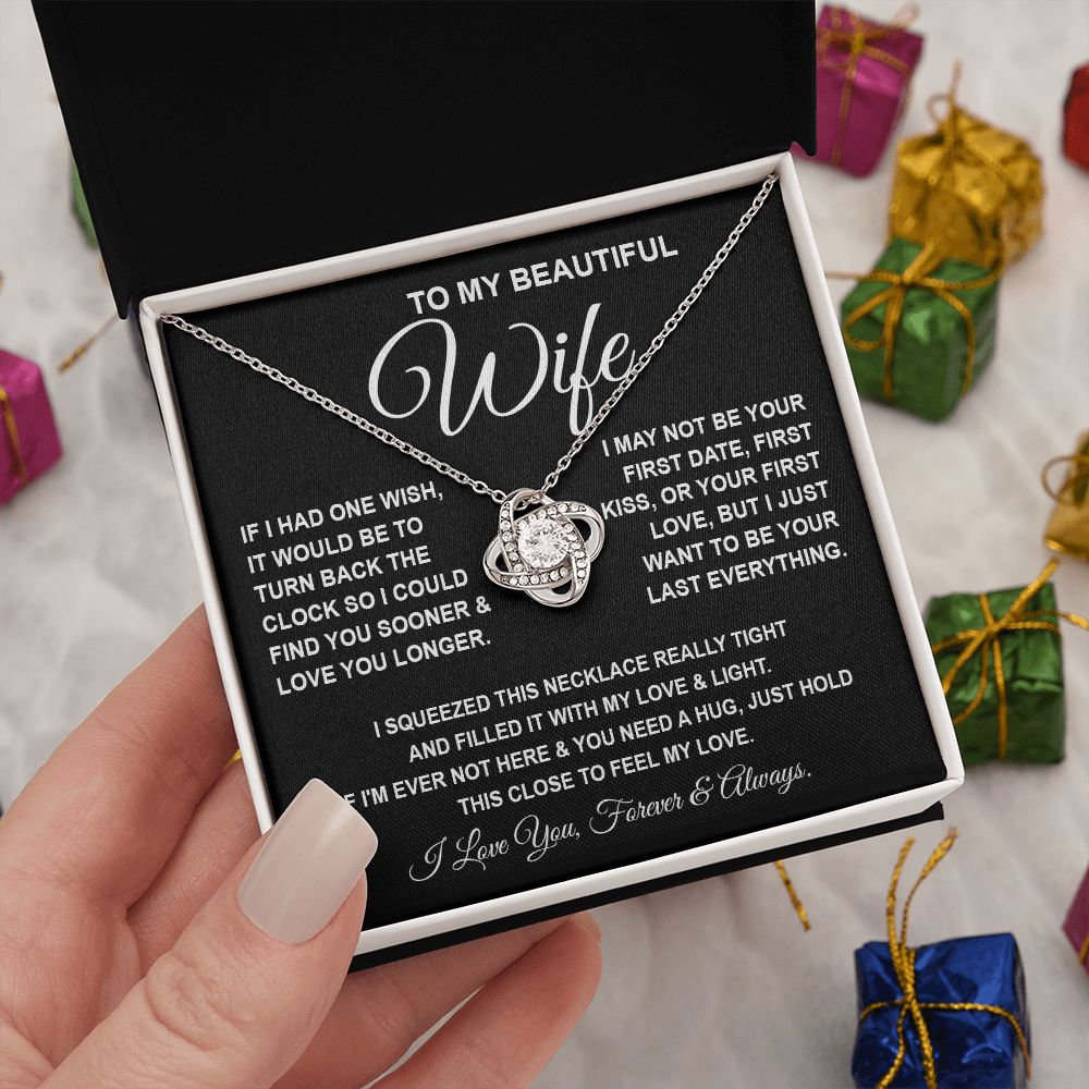 To My Beautiful Wife Necklace, Soulmate Jewelry For Women, Wife Necklace From Husband, Soulmate Gift For Her, To My Future Wife Necklace Message Card and Necklace Gift Box Gift Box Styles on Birthday, Wedding, Anniversary, Valentine Love knot Thang