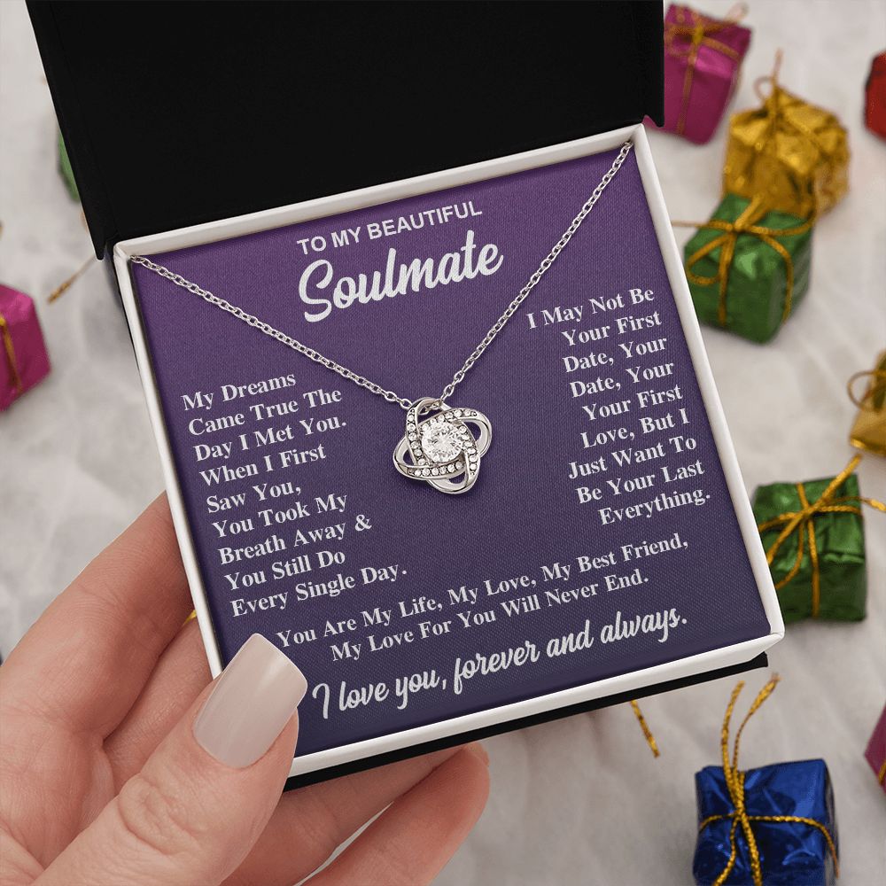 To My Soulmate Necklace Gift for Her, Soulmate Jewelry, Necklaces for Wife from Husband, Valentine To My Wife Necklace, Soulmate Gifts, Necklace Message Card and Gift Box Styles on Birthday, Wedding, Anniversary, Valentine Love knot Thang