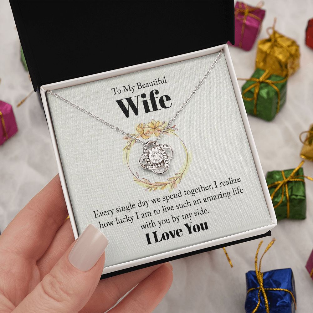 Wife Necklace Gifts From Husband, Wedding Anniversary Jewelry For Wife From Husband, Wife Birthday From Husband, Necklaces For Wife From Husband To My Wife Necklace, Necklace Message Card and Gift Box Styles on Birthday, Christmas, Anniversary  Love knot