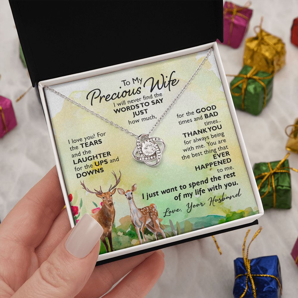 To My Preious Wife Necklace Romantic Gifts For Her Unique Necklaces For Wife From Husband Cute Valentines Day Anniversary Birthday For Wife, Love Knot Meaningful Necklace Message Card and Gift Box Styles on Birthday, Christmas, Anniversary Love knot Thang
