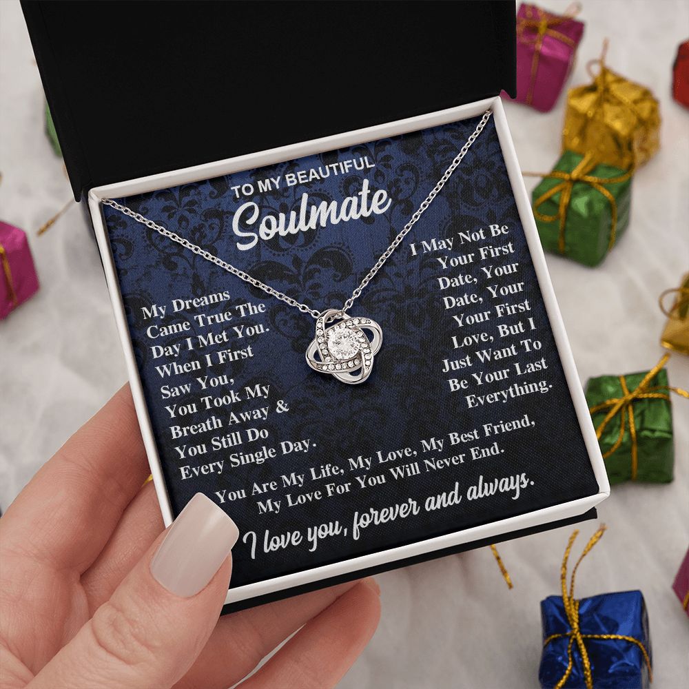 To My Soulmate Necklace Gift for Her, Soulmate Jewelry, Necklaces for Wife from Husband, Wedding To My Wife Necklace, Soulmate Gifts, Necklace Message Card and Gift Box Styles on Birthday, Wedding, Anniversary, Valentine Love knot Thang