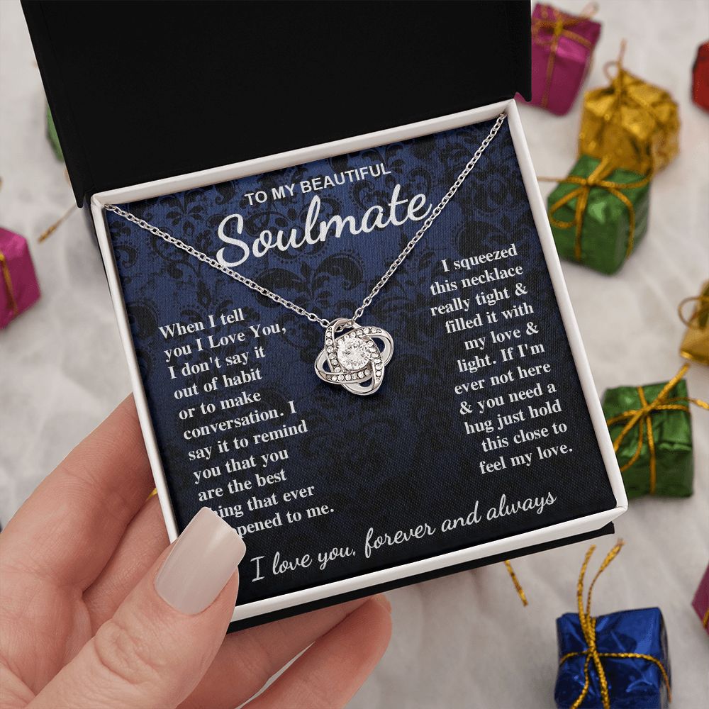 To My Beautiful Soulmate Necklace Gift for Her, Soulmate for Wife Birthday Gifts from Husband, Wedding for Women, Soulmate Gifts, Message Card and Necklace Gifts Box Gift Box Styles on Birthday, Wedding, Anniversary, Valentine Love knot Thang