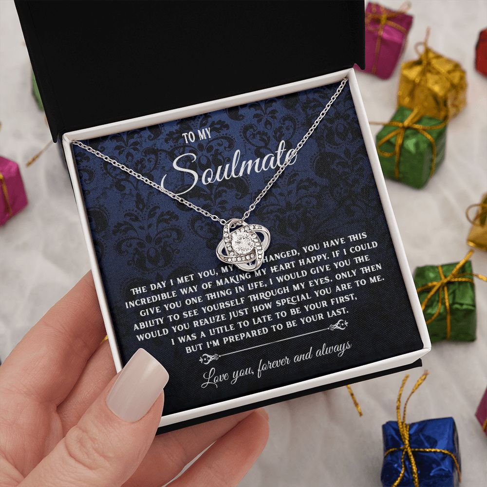 To My Soulmate Necklace Gift, Necklaces For Wife from Husband, Soulmate Necklace to My Beautiful Wife, Necklace For Soulmate with Message Card and Necklace Gift Box Gift Box Styles on Birthday, Christmas, Wedding, Anniversary, Valentine Love knot Thang
