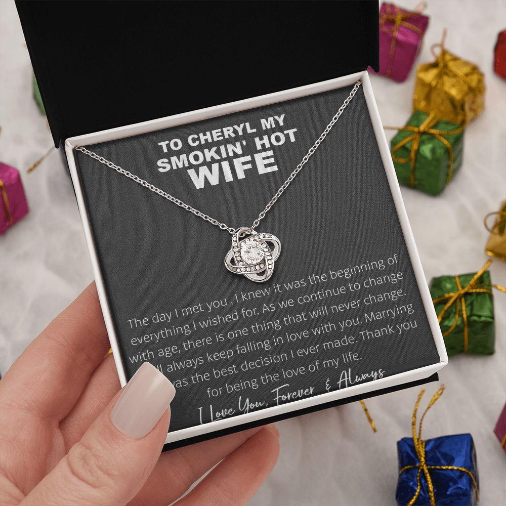 Couples Gifts, To My Smokin's Hot Wife Necklace, Bonus Necklace Gift For Her, Birthday Gift Necklaces Customer Name Message Card and Gift Box styles On Birthday, Christmas, Anniversary Love knot Thang