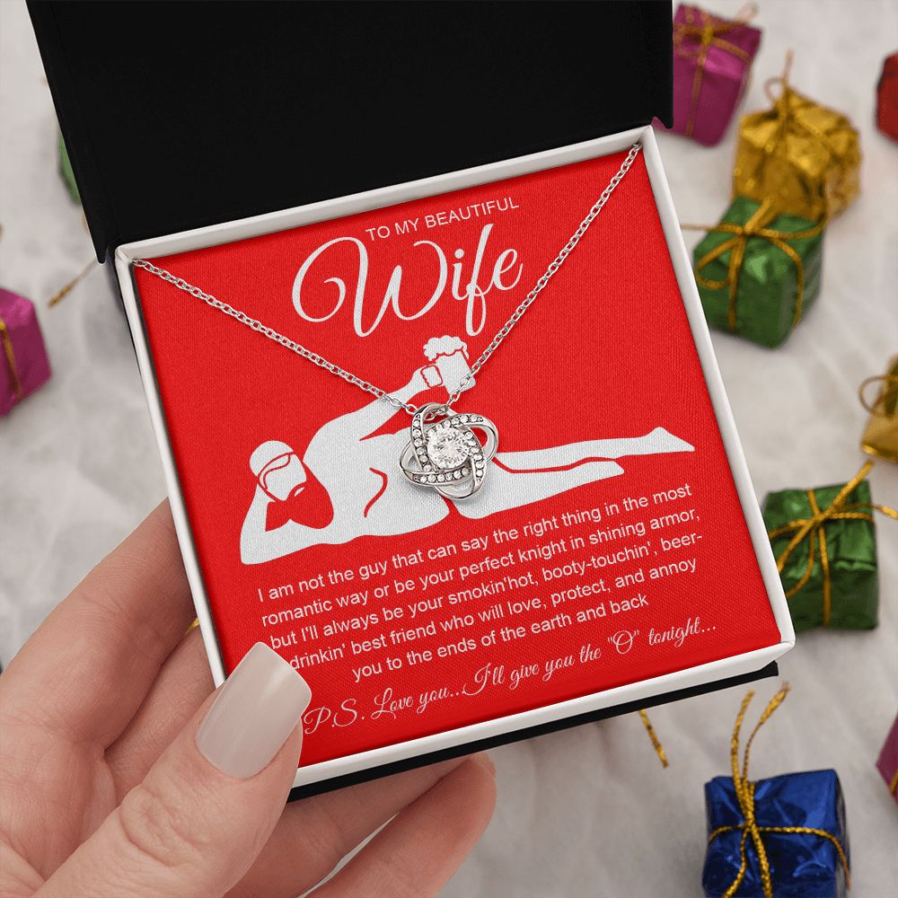 To My Beautiful Wife Necklace For Women, Funny Gifts For Girlfriend,Valentine Presents For Girlfriend, Best Birthday Meaningful Gift Ideas For Wife, Women Romantic Jewelry For Her Anniversary Message Card and Gift Box Styles Love knot Thang
