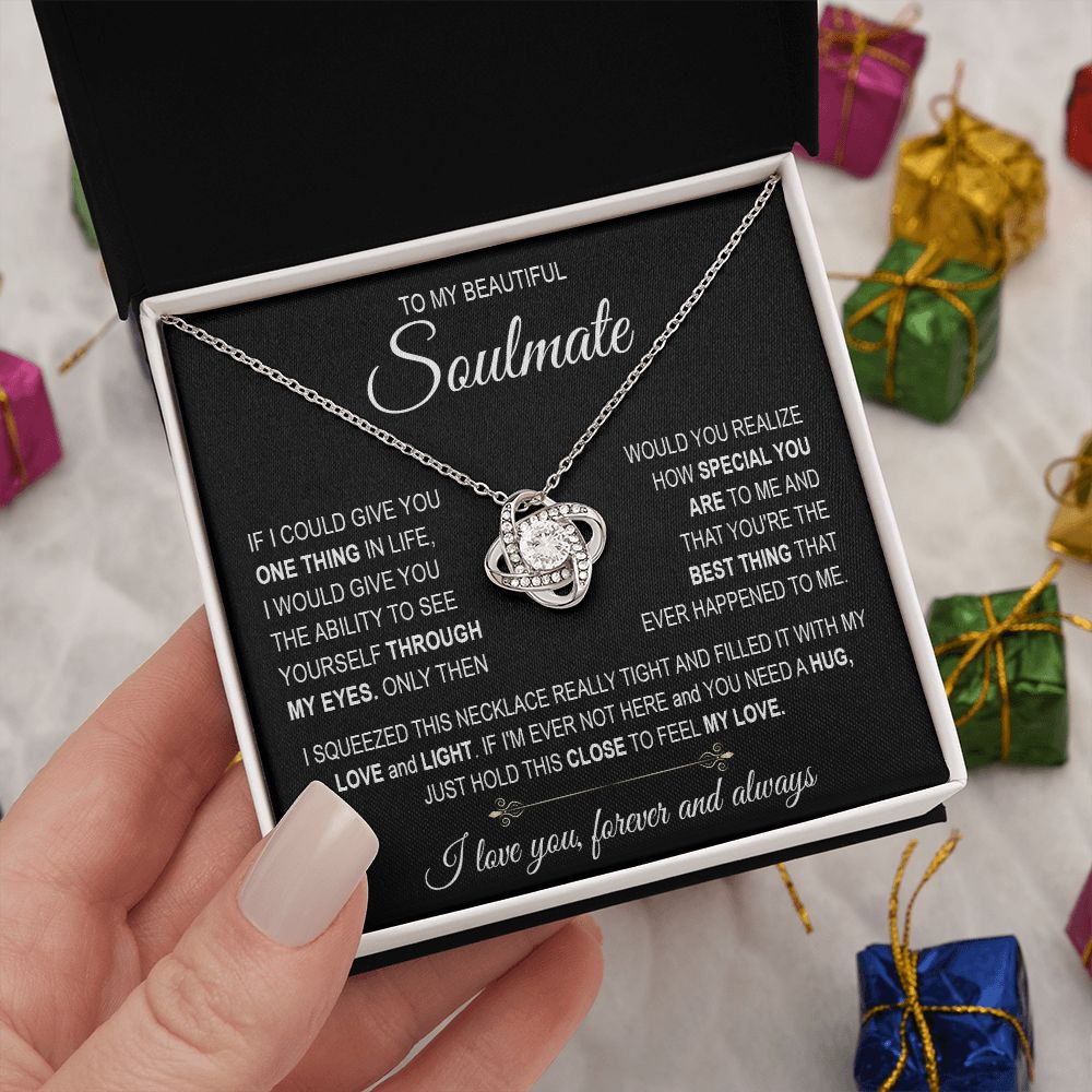To My Soulmate Necklace for Women, Necklaces For Wife from Husband, Soulmate Necklace to My Future Wife Necklace, Necklace For Girlfriend with Message Card and Necklace Gift Box Gift Box Styles on Birthday, Christmas, Wedding, Anniversary Love knot Thang