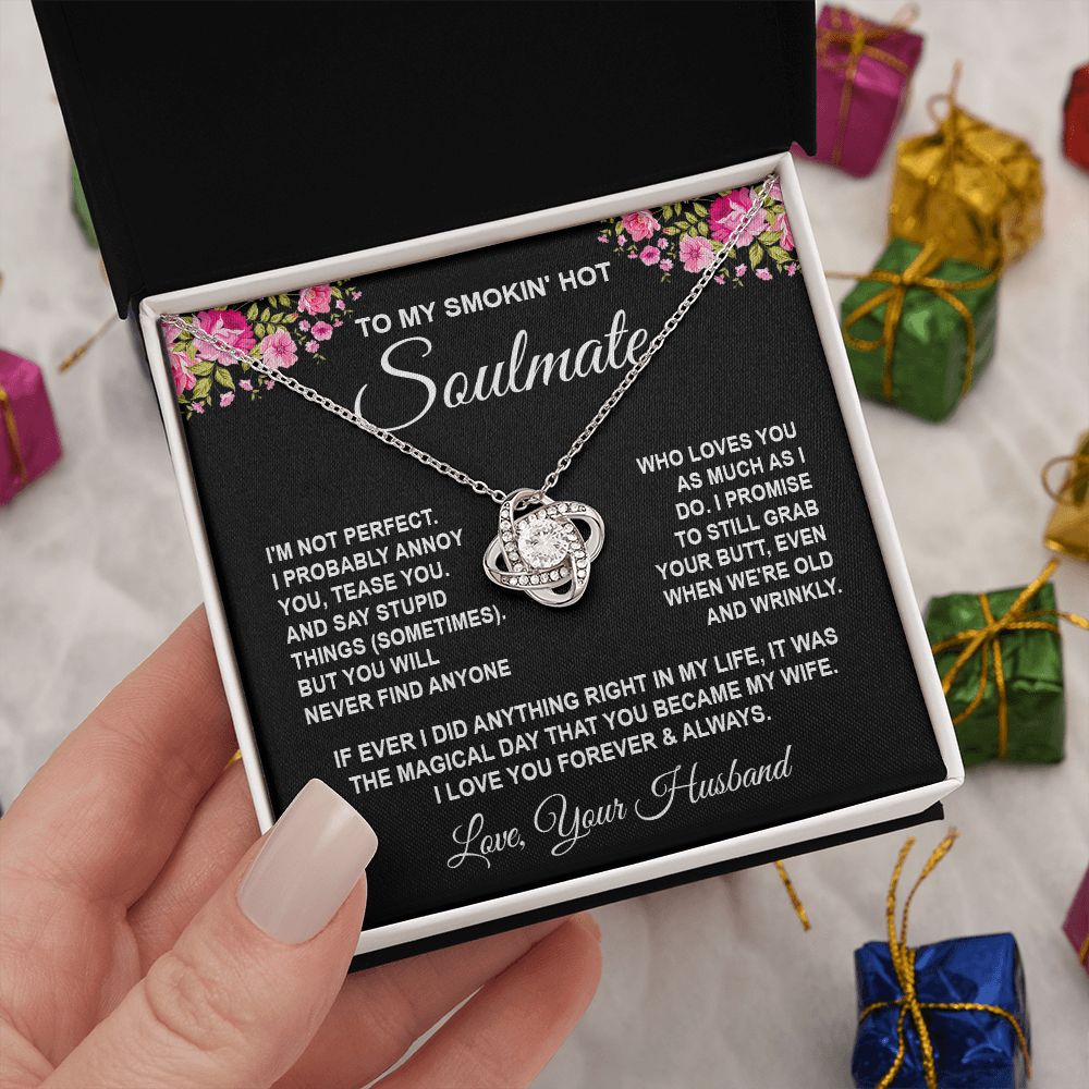 Soulmate Necklace Gifts from Husband, Wedding Gifts for Wife from Husband, Wife Birthday Gifts from Husband, To My Wife Necklace Message Card and Necklace Gifts Box Gift Box Styles on Birthday, Wedding, Anniversary, Valentine Love knot Thang