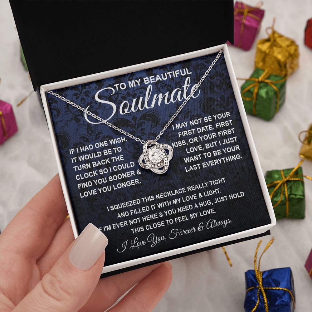 To My Beautiful Soulmate Necklace, Soulmate Jewelry For Women, Wife Necklace From Husband, Soulmate Gift For Her, To My Future Soulmate Necklace Message Card and Necklace Gift Box Gift Box Styles on Birthday, Wedding, Anniversary, Valentine Love knot Than