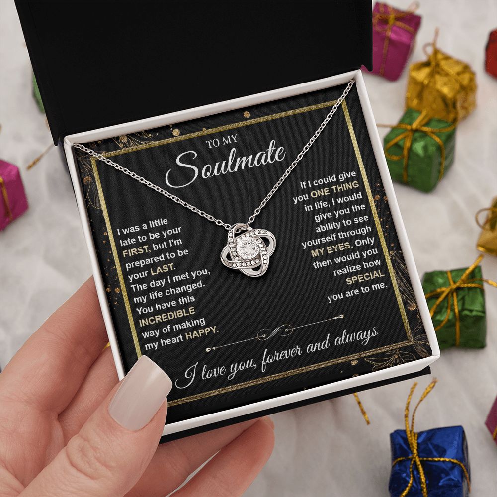 To My Soulmate Necklace gift Women, Necklaces For Wife from Husband, Soulmate Jewelry to My Future Wife Necklace and Necklace For Girlfriend with Message Card and Necklace Gift Box Gift Box Styles on Birthday, Christmas, Wedding, Anniversary Love knot Tha