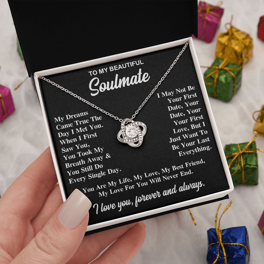 To My Soulmate Necklace Gift for Her, Soulmate Jewelry, Necklaces for Wife from Husband, Anniversary, To My Wife Necklace, Soulmate Gifts, Necklace Message Card and Gift Box Styles on Birthday, Wedding, Anniversary, Valentine Love knot Thang