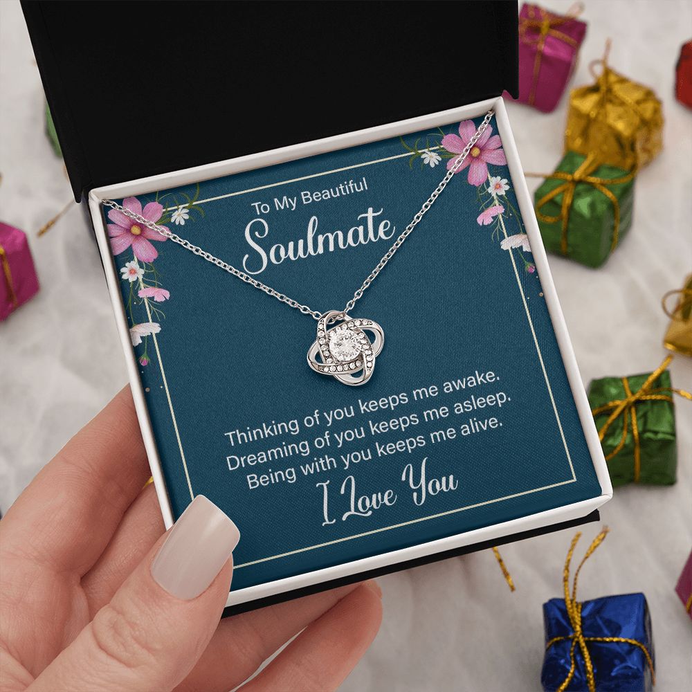 To My Beautiful Soulmate Necklace for her Jewelry For Her Couples Gifts Necklaces For Soul Mate Christmas Jewelry, Love Knot Meaningful Necklace Message Card and Gift Box Styles on Birthday, Christmas, Anniversary  Love knot Thang